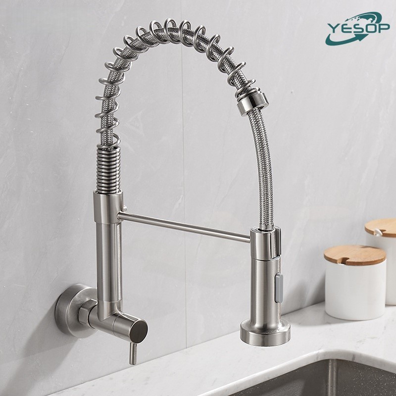 YESOP Torneira Cozinha Gourmet Parede Flexível Inox Escovado Misturador Monocomando Spray Ducha 38cm em Oferta na Shopee
