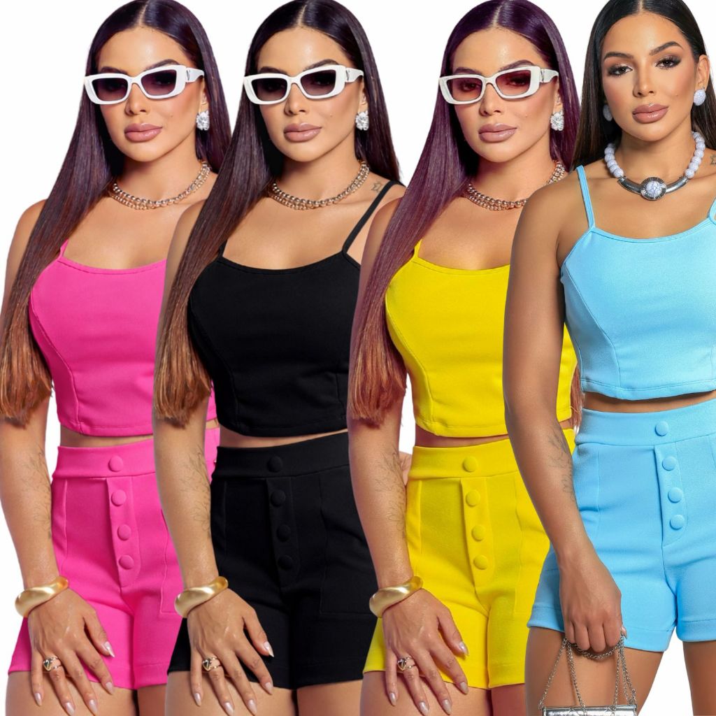 short e blusa ] malha com elastano super confortavel dia a dia trabalho confortável chique  alcinha