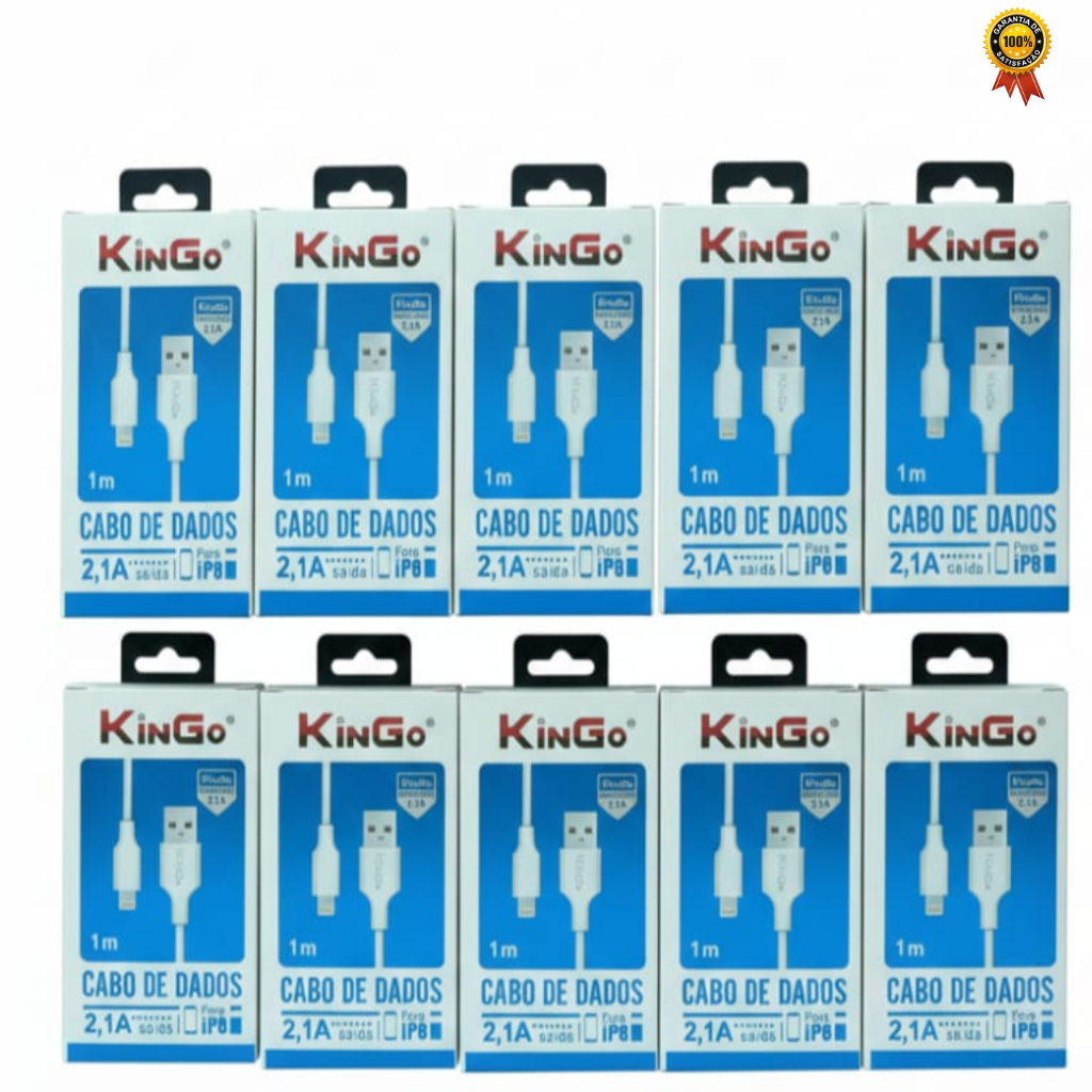 Kit 10 Cabos iPhone Kingo 1m – Compatível iPhone 8 ao 14