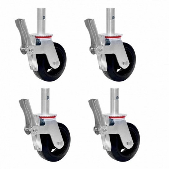 Kit Com 4 Rodízios Giratórios Com Freio Para Andaime 6x2 6” 300kg Cada