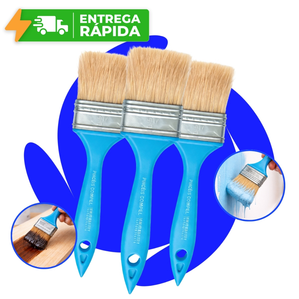 Trincha 2" 50mm Compel Pincel Pintura Cerdas Brancas Sintética Construção Verniz Acrílica Esmalte em Oferta na Shopee