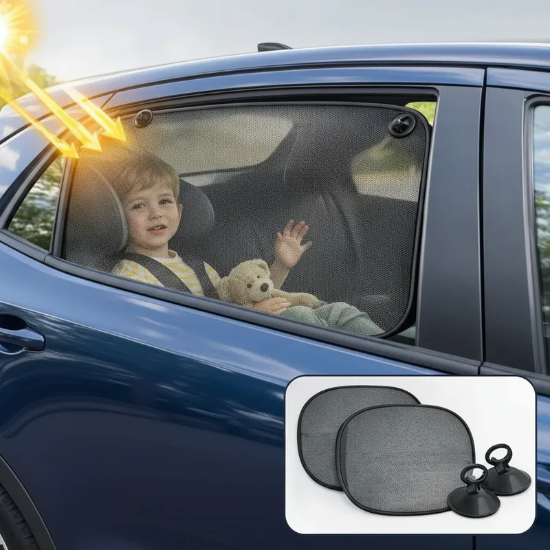 Kit Com 2 Protetor Solar de Tela Dobrável Para Vidro Lateral de carro com Ventosa 44x37 Anti-Uv