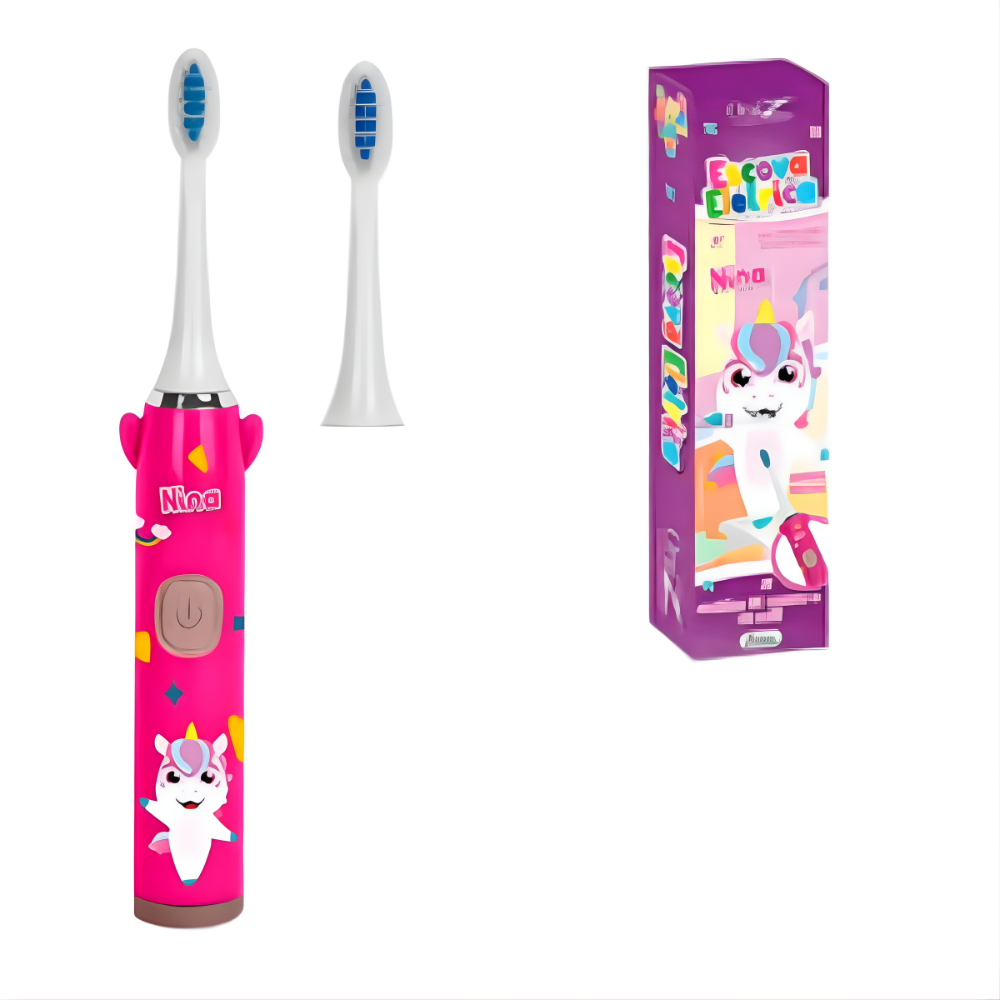 Escova Elétrica Infantil Dinossauro + Refil Dino Guto cachorro Lino unicornio Nina coruja Ceci