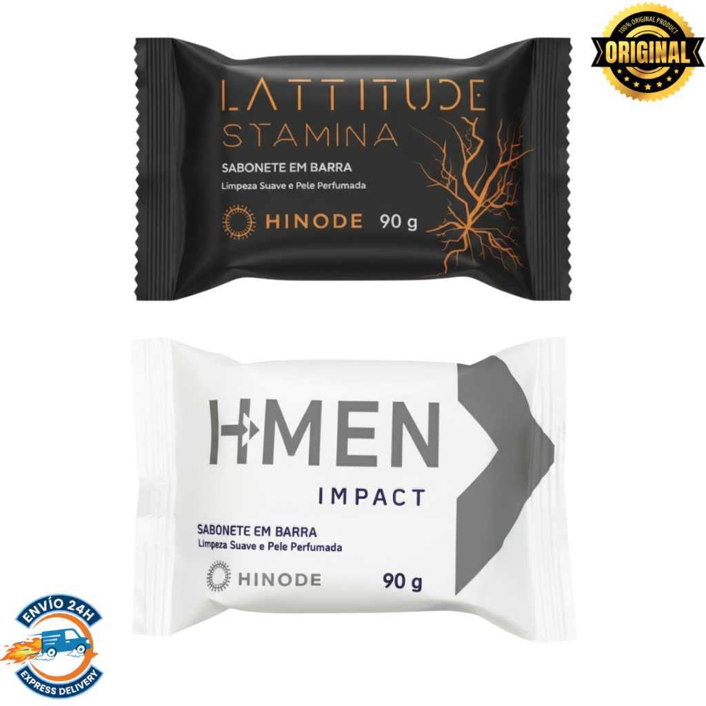 Combo 2 Sabonetes em Barra Masculino Hinode Lattitude Stamina + H-Men Impact Perfumado 90g Hinode Original