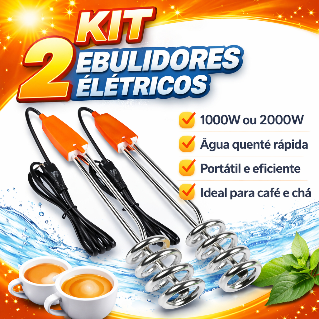 Kit 2 Ebulidores Elétricos 1000W ou 2000W Mergulhão Rabo Quente Aquecedor Portátil Bestfer