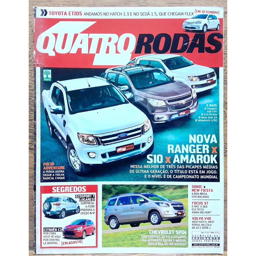 Revista Quatro Rodas 632 2012 Ranger Amaraok S10 Etios Spin Ecosport Focus