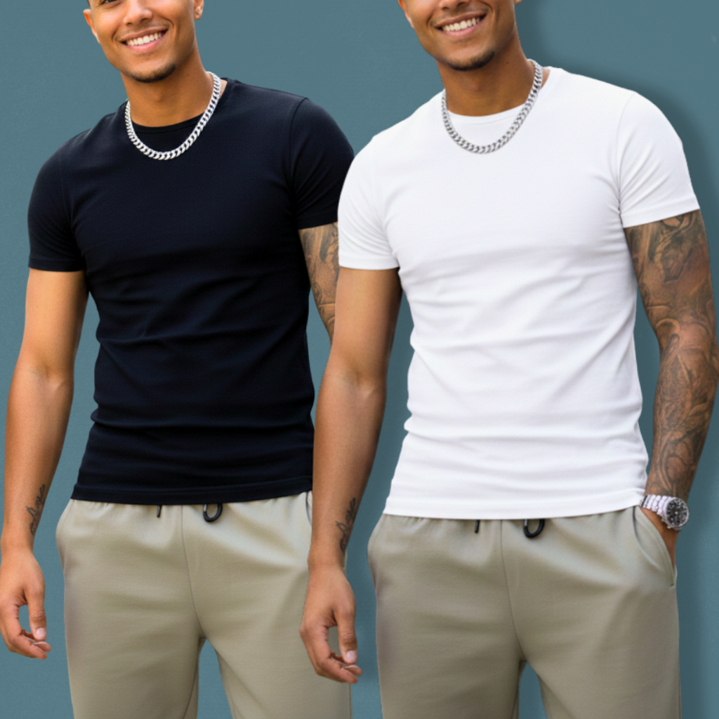 Kit 2 Camiseta Canelada Masculina Caimento Slim Estilo Americano  - Caimento Justo ao Corpo em Oferta na Shopee