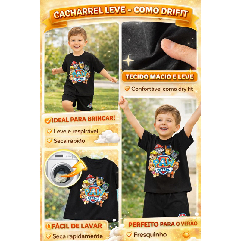 CONJUNTO INFANTIL PATRULHA CANINA BERMUDA E CAMISA