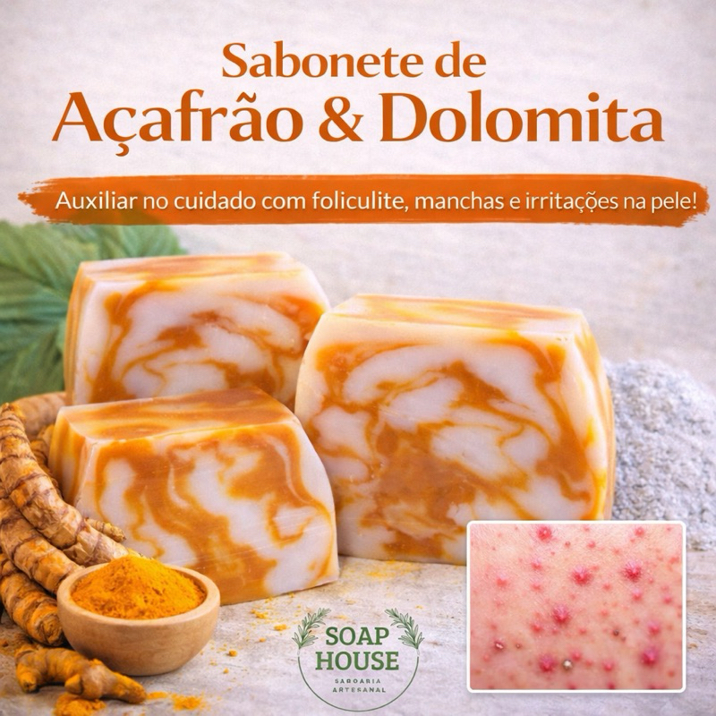 Kit c/ 2 Sabonetes de Açafrão & Dolomita - Zero Foliculite | p/ Peles Irritadiças e Manchadas