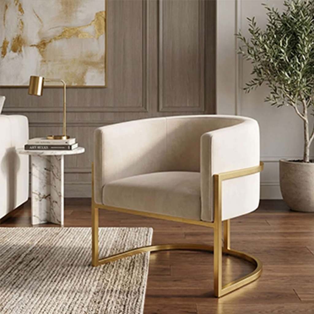 Poltrona Luna Com Base de Metal Decorativa Para Sala Salão Escritório Recepção Veludo Luxo