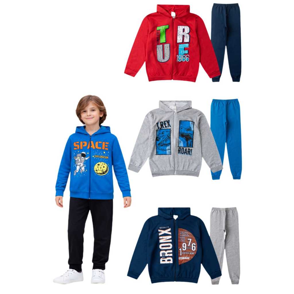 Kit 4 Peças Juvenil  Masculino do 10/14 Anos. (2 Casaco com zíper + 2 calça de moletom)