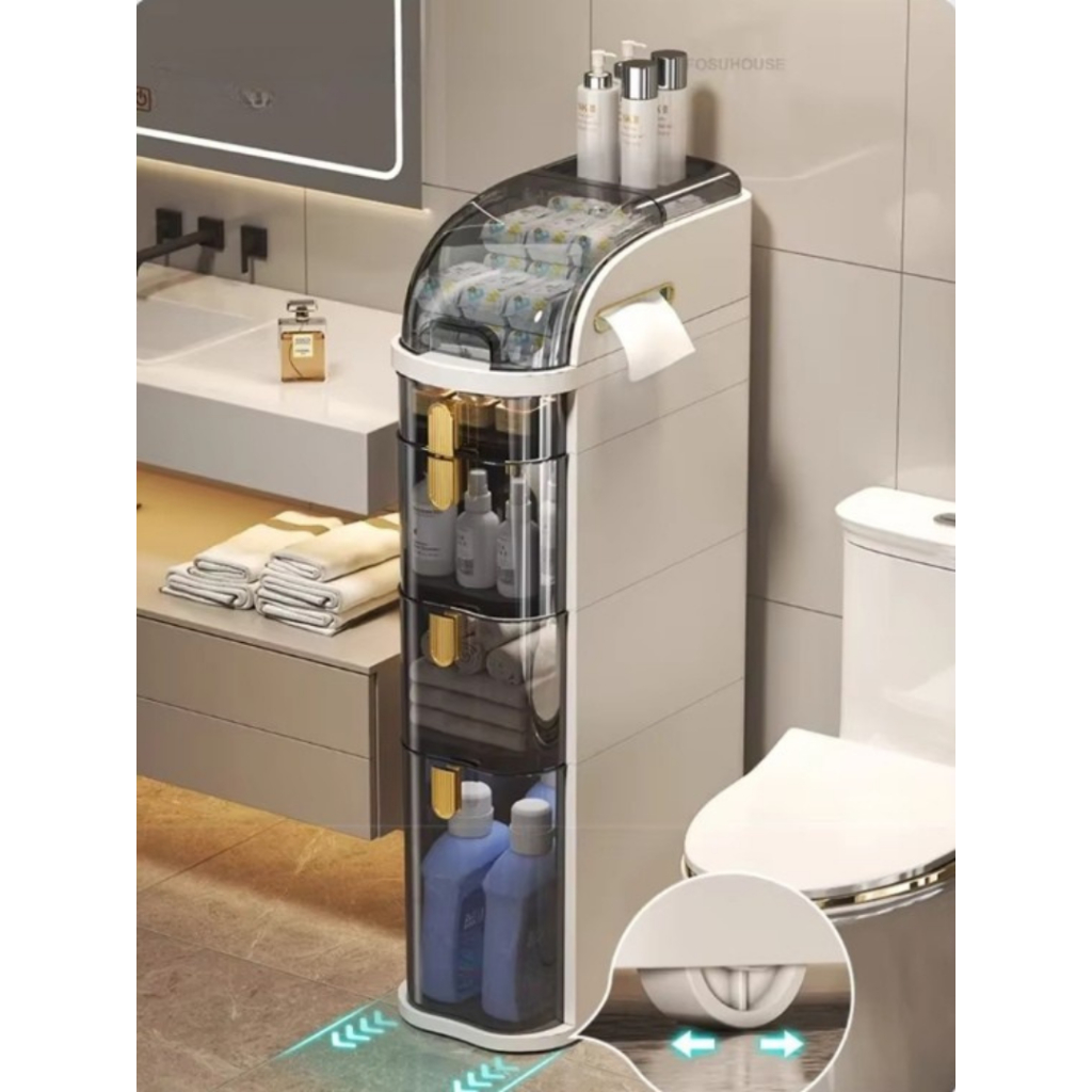 Gaveteiro Multiuso Slim 18cm Plástico Com Suporte Papel Higiênico Rodinha Organização Área Serviço Apartamento Compacto