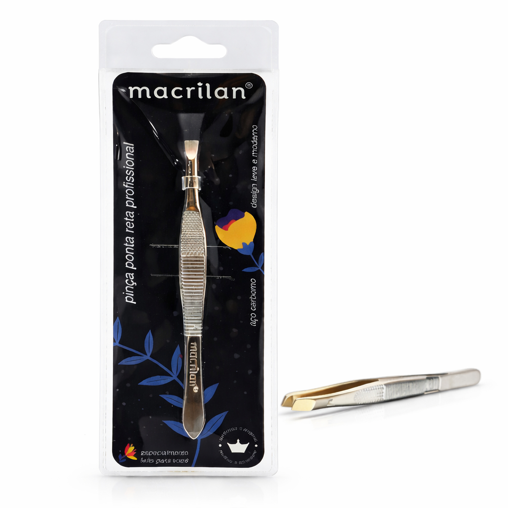 Pinça Profissional Macrilan para Sobrancelha Pelos Ponta Diagonal Macrilan PI-