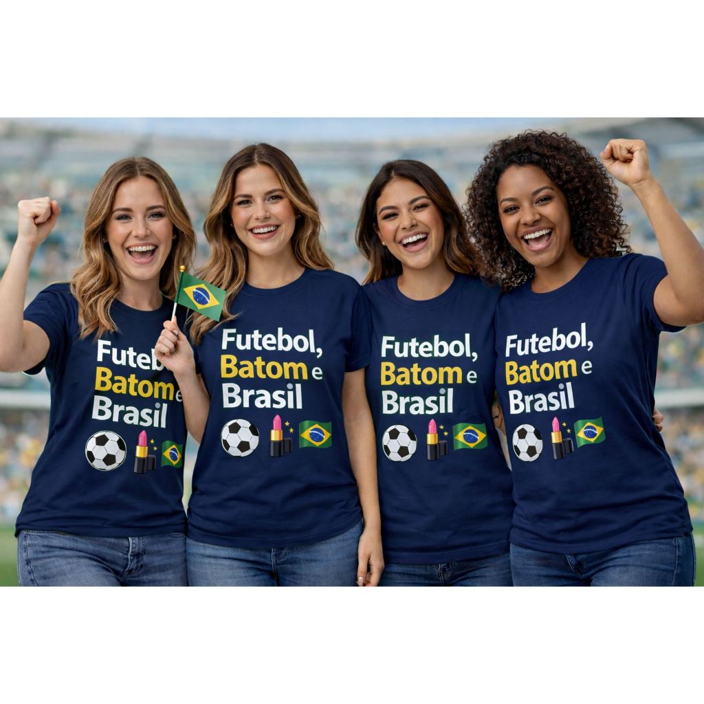 Camiseta Feminina Copa Do Brasil 2026 Estampa Futebol Batom E Brasil Envio Rapido