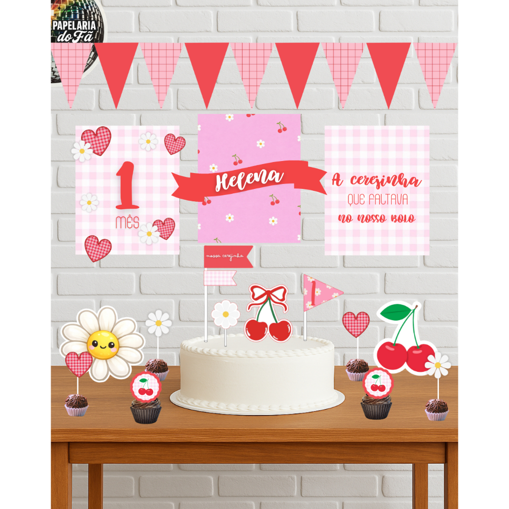 PERSONALIZÁVEL: Kit Festa Só Um Bolinho Personalizada | Mesversário e Aniversário | Cerejinha Abelhinha Jardim Encantado