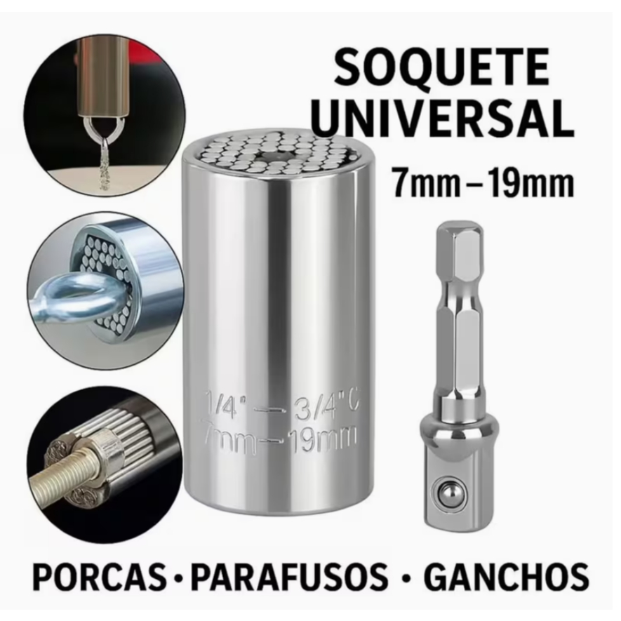 Imagem Kit Soquete Universal Catraca Adaptador Chave Mágica Reversível