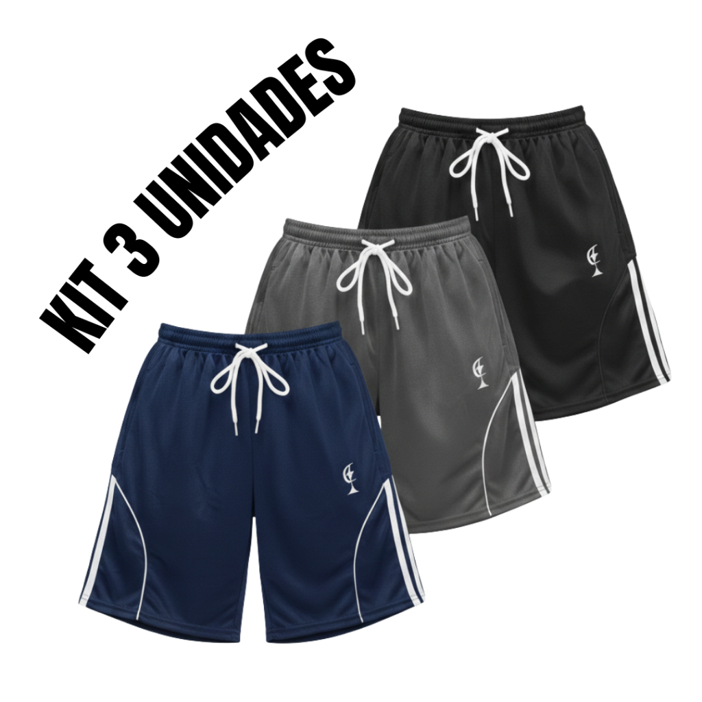 Bermuda Infantil Juvenil Kit 3 Peças Esporte Escolar Verão
