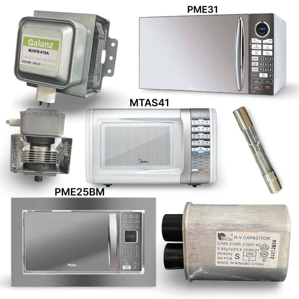 Conjunto Reparo Microondas PME31 / MTAS41 / PME25BM Magnetron 610A + Cap 0,85uf + Fusivel de Vidro 0.8A