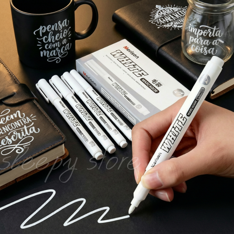 1/2/3/6/12PC Canetas de Destaque Brancas  Marcadores de Arte Cabeça Redonda 1mm - Desenho Criativo, Escola, Reparos em Oferta na Shopee