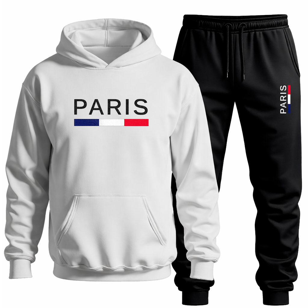 Conjunto Moletom Canguru+Calça Estampa Paris Blusa Agasalho Algodão Flanelado Confortável Passeio Treino