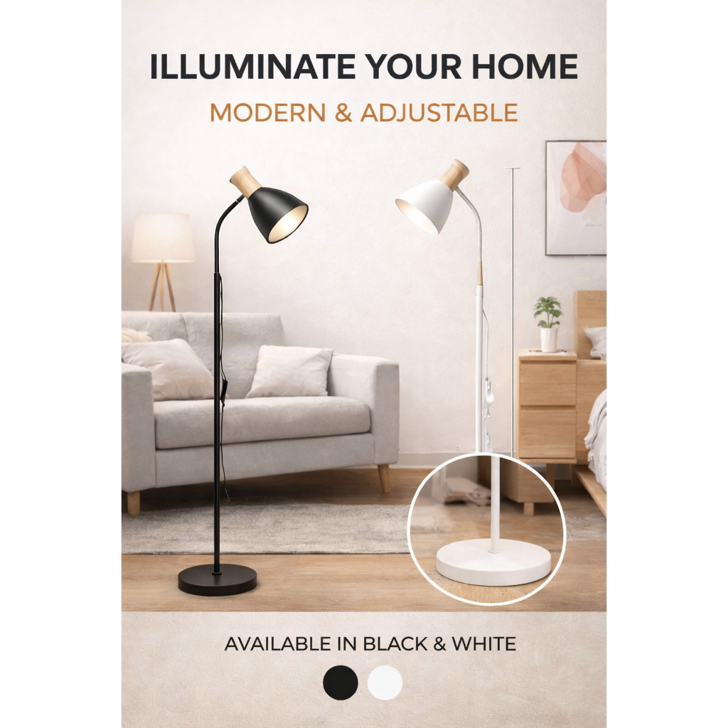 Luminária de Chão 150cm E27 40W Moderna Abajur de Piso Metal para Sala Quarto Escritório
