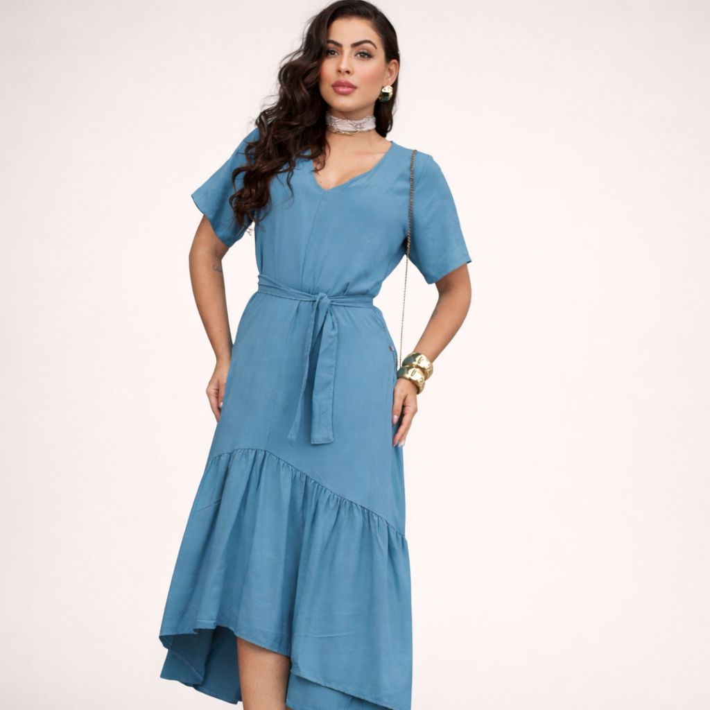 Vestido Feminino Midi Moda Evangelica Elegante Social Manga Curta Tendencia 2026 Melhor Preço . em Oferta na Shopee