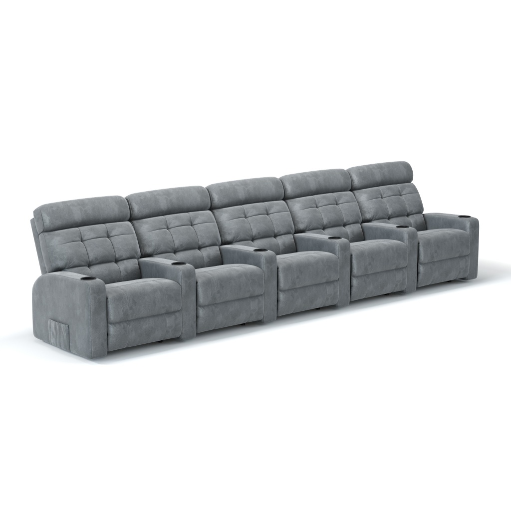 Sofá 5 Lugares Reclinável Elétrico com Massageador Linha Cinema em Tecido Suede com Braço