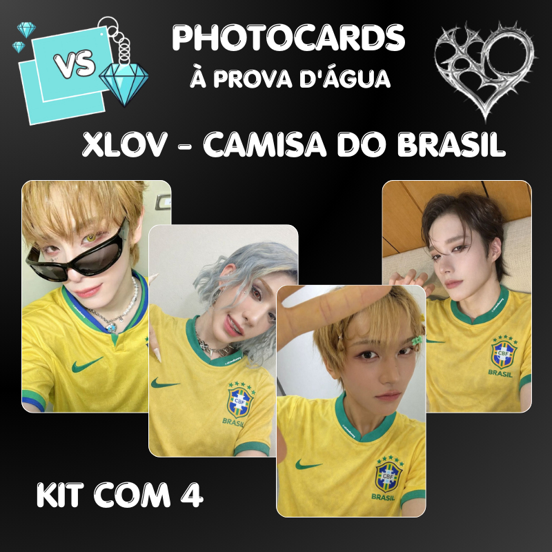 Photocards XLOV Camisa do Brasil Selcas à prova d'água Fan-made 5.5x8.5cm Wumuti, Haru, Rui, Hyun