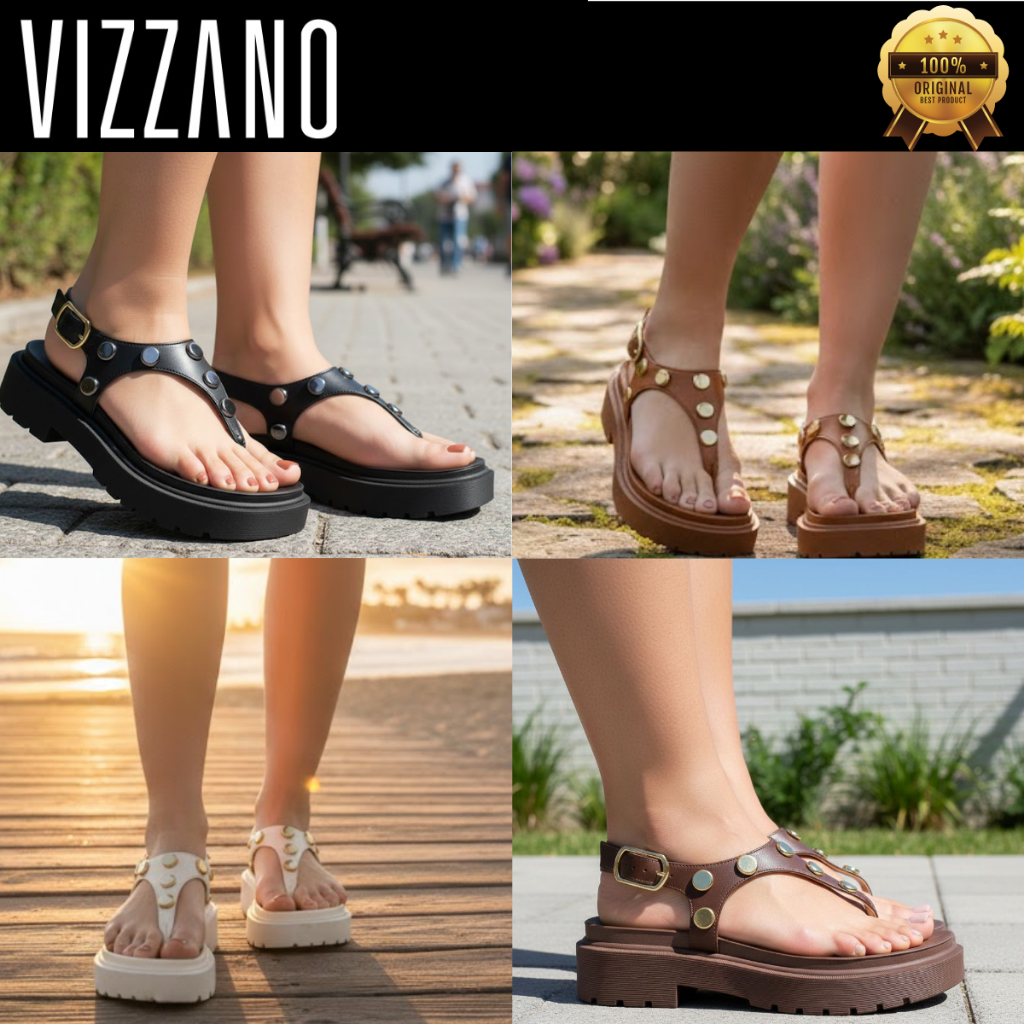 Sandália Vizzano Tratorada Flatform Papete Feminina Pedraria Conforto Plataforma Original