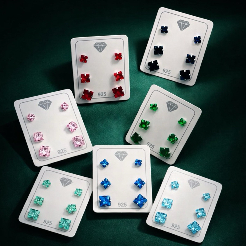 Trio De Brincos Prata 925 Legitima com Zirconia Quadrada em Oferta na Shopee