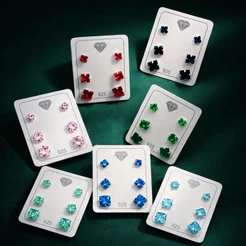 Trio de Brincos Prata 925 Legítima com Zircônia Quadrada Feminino Kit