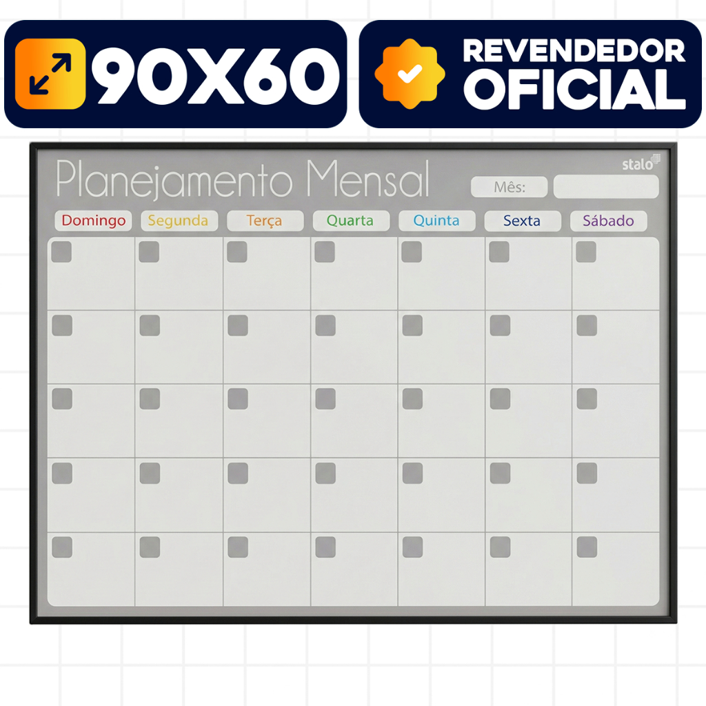 Lousa Quadro Planejador Mensal 90x60cm Planner Agenda Organizador Semana Mês Mdf Fit Cinza Stalo