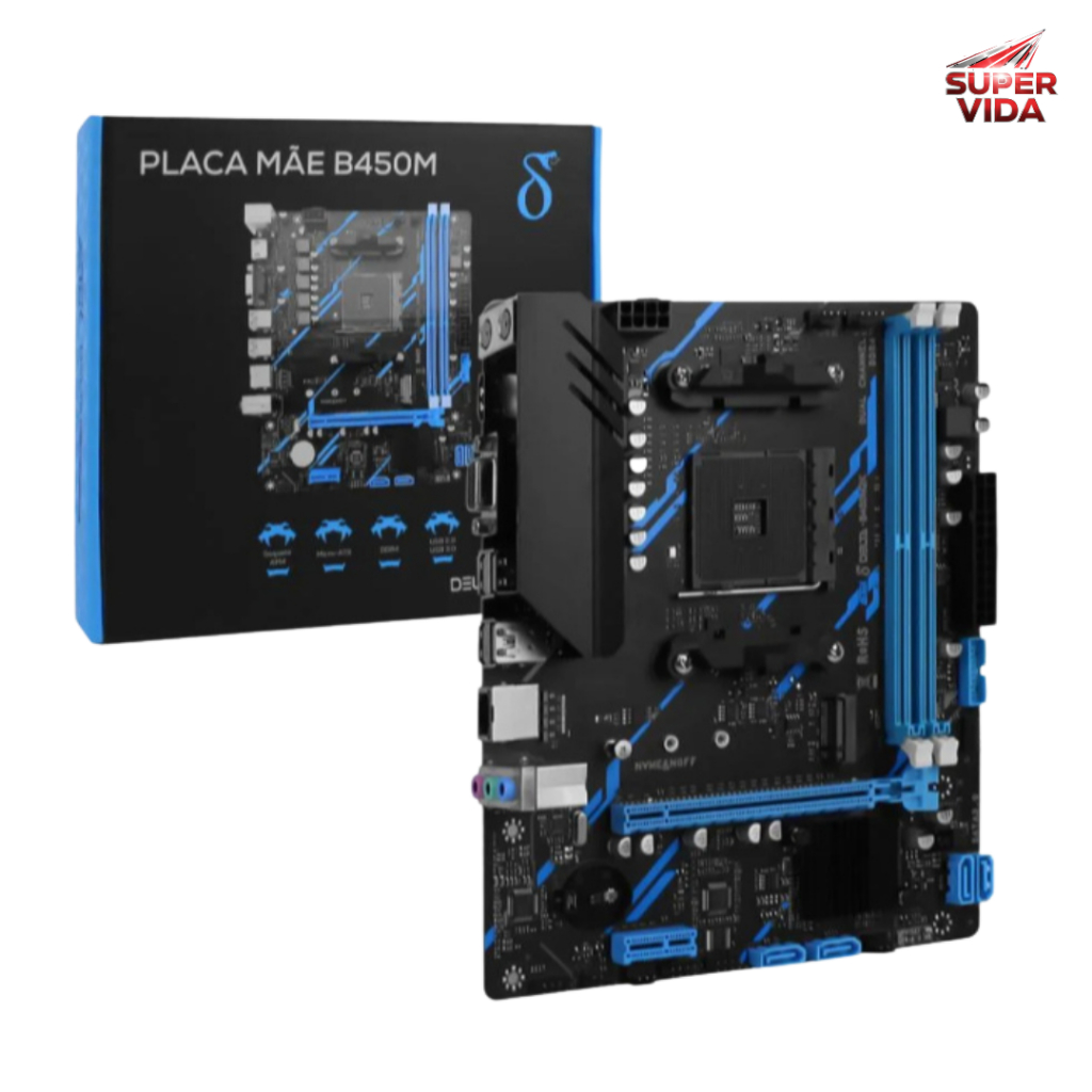 Placa-Mãe Micro-ATX, Chipset AMD B450, Socket AM4, Suporte DDR4 até 64GB, HDMI/VGA