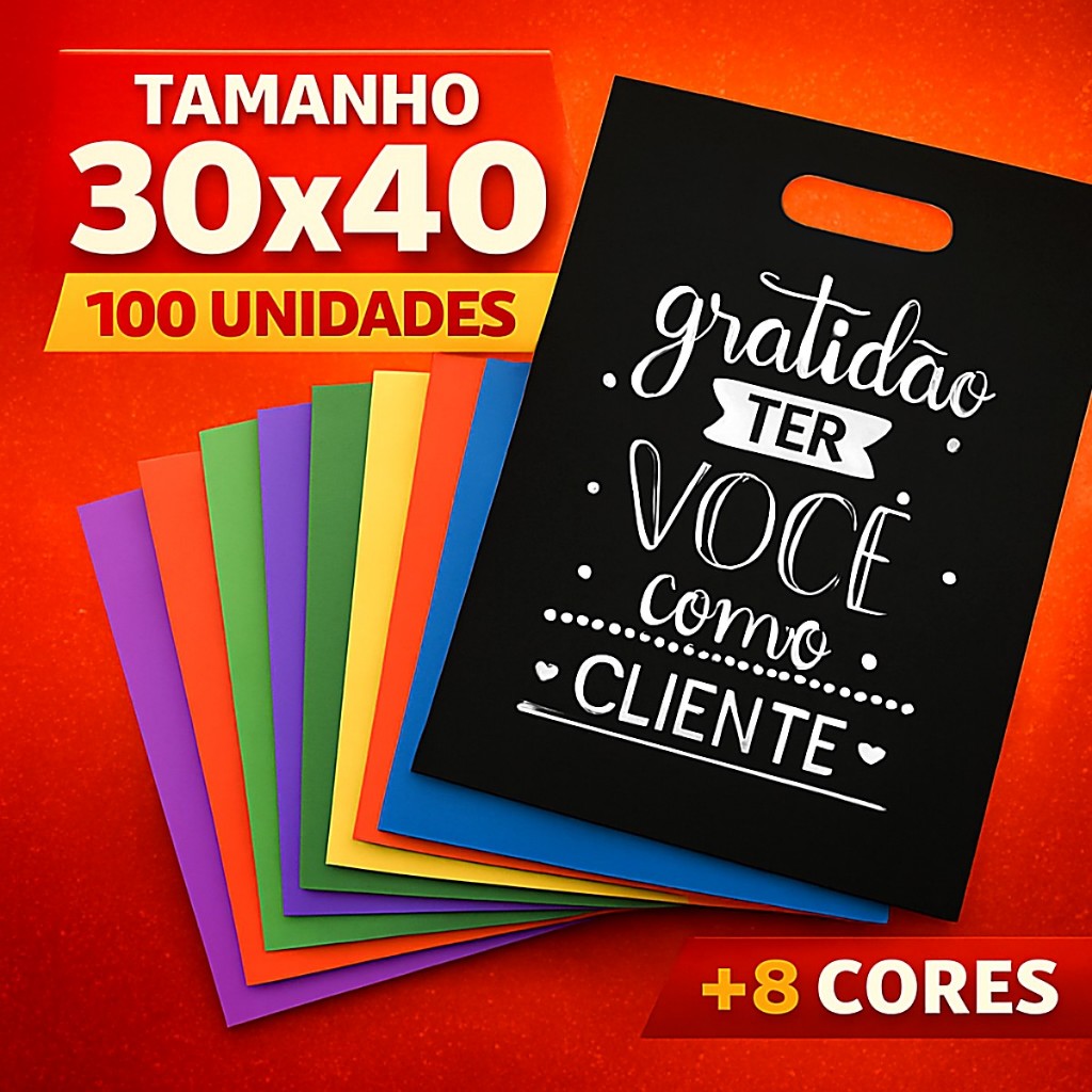 Sacola Boca de Palhaço 30x40 100/200/300 Gratidão Sacolinha para Lojas Frases Personalizadas