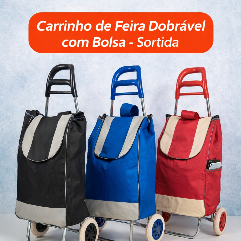 Carrinho De Feira Dobravel com rodas mercado Reforçado Sacola Bolsa  Compras Sortida