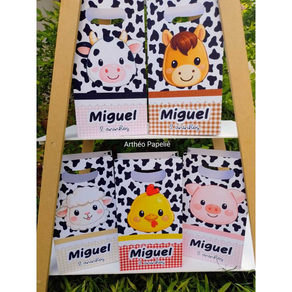 Sacolinhas Personalizadas Fazendinha tamanho M - PEGUE E MONTE - Lembrancinhas de Festa Aniversário - Sacolinha Surpresa