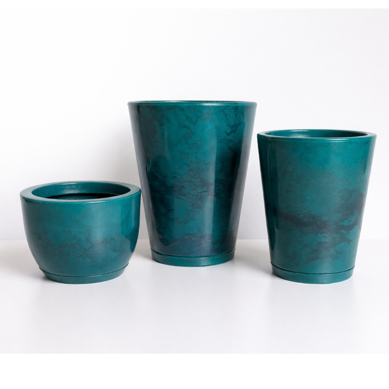 Kit 3 Vasos de Planta Marmorizado Liso Conjunto Decorativo para Sala Varanda e Jardim