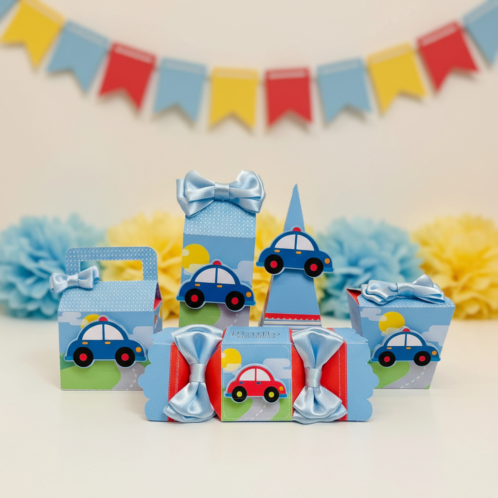 Kit Festa Personalizado Carrinhos - Caixinhas para Aniversário - Lembrancinhas Carros - Pegue e monte.