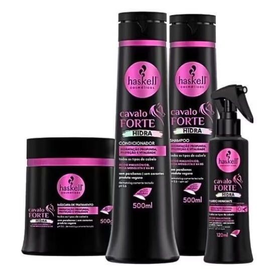 kit Cavalo Forte Hidra Shampoo Condicionador e Máscara 500ml e Fluido 120ml Haskell