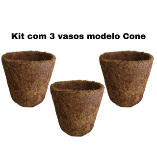 Kit 3 Vasos Cone P, M ou G em Fibra de Coco, leves e duráveis, ideais para plantas, jardinagem e decoração em Oferta na Shopee