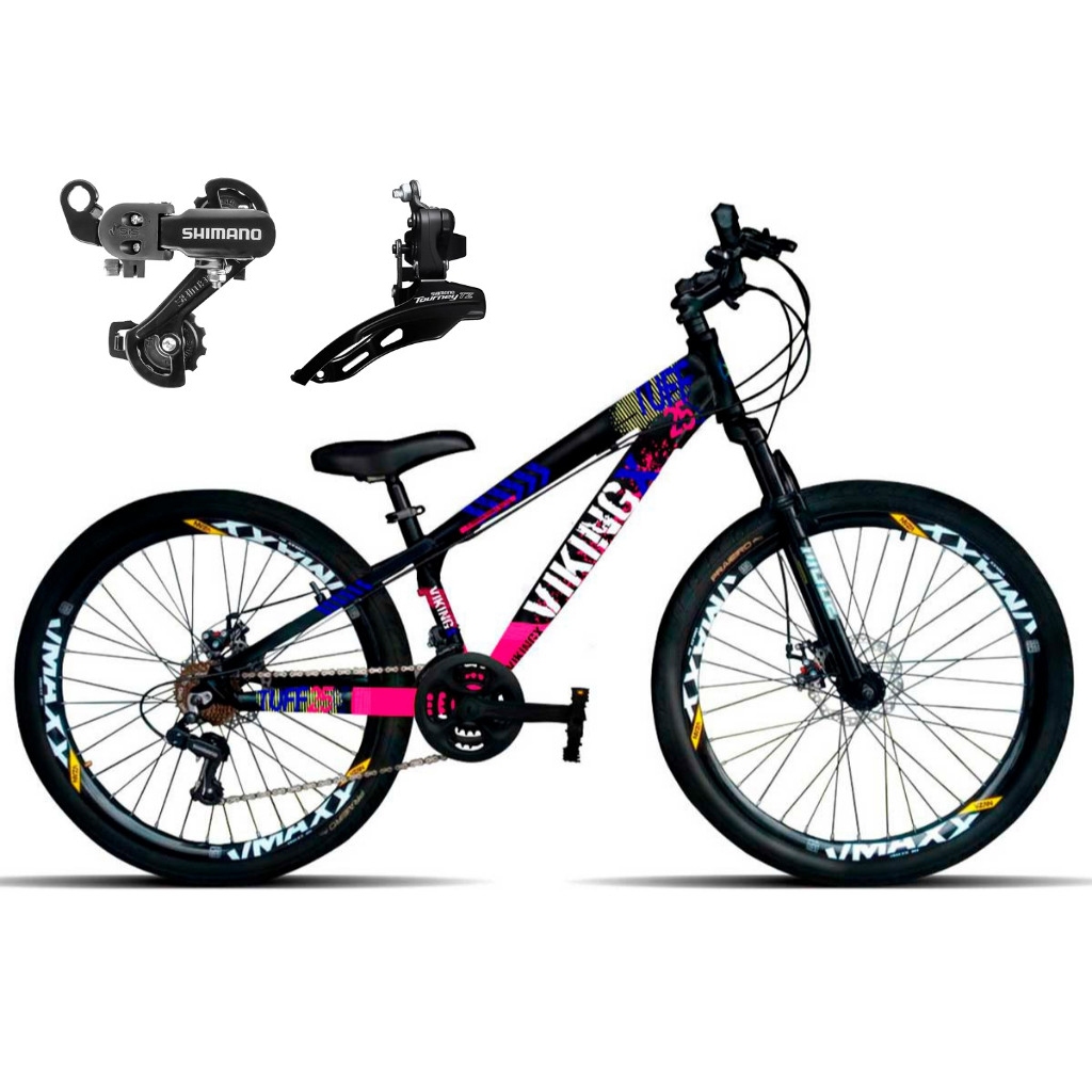 Bike VikingX Tuff 25 Câmbios Shimano Aro 26 com Freios a Disco 21v Aros Vmaxx Bicicleta Suspensão Grau em Oferta na Shopee