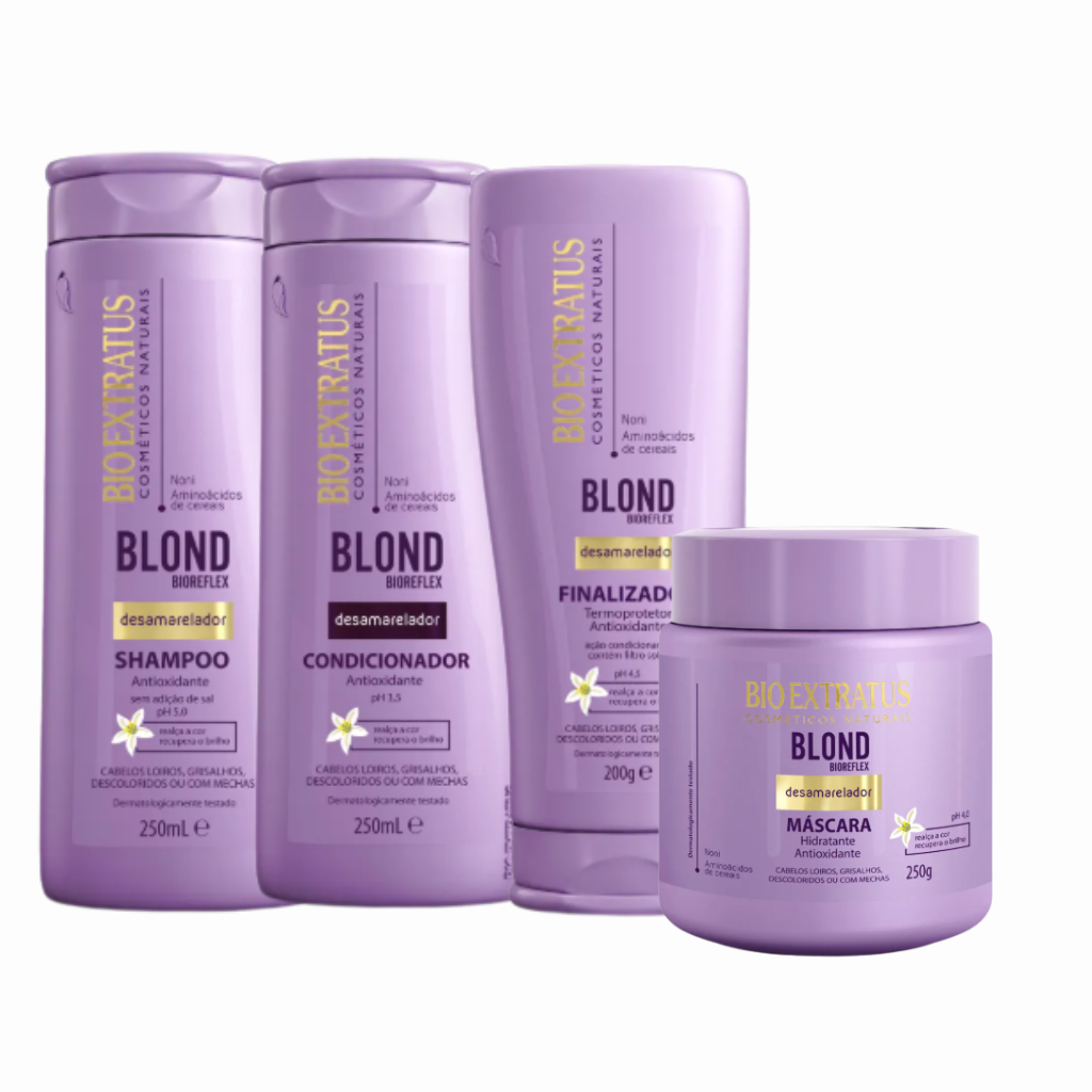 Kit Shampoo, Condicionador, Máscara 250ml e Finalizador 200ml Blond Bioreflex Bio Extratus - Desamareladora