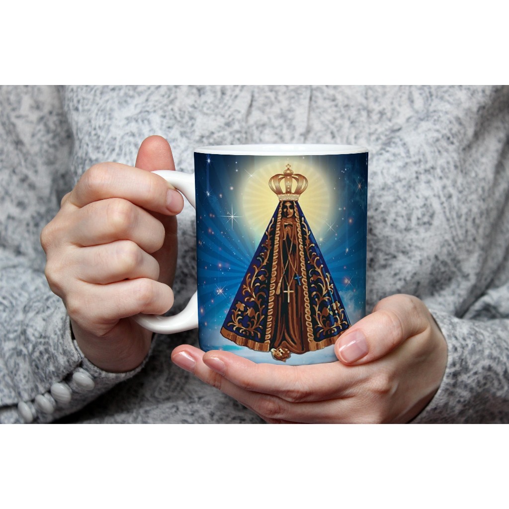 kit 3 Canecas cerâmica Nossa Senhora Aparecida personalizada presente católico presente avó com nome- MELHOR QUALIDADE