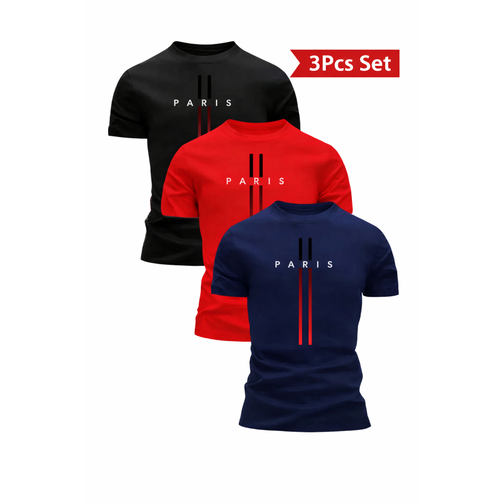 Kit De Camiseta Masculina Paris Camisa T-shirt Leve E Macia 100% Algodão Combo 3 Camisas