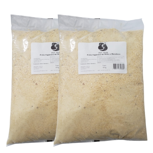 Kit de Areia Higiênica biodegradável de Milho e Mandioca Para Gatos 4KG