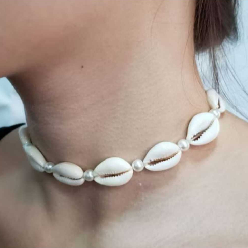 Kit 3 Choker de Búzios Perola Colar Tornozeleira Pulseira Búzios Naturais
