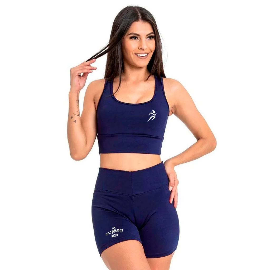 Kit Conjunto De Shorts Leg e Top Femenino Curto Cintura Alta Suplex