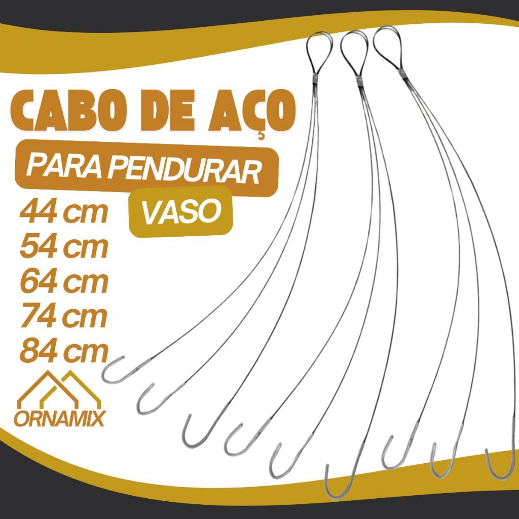 Kit 3 Suporte Haste Cabo de Aço Triplo para Vaso Suspenso
