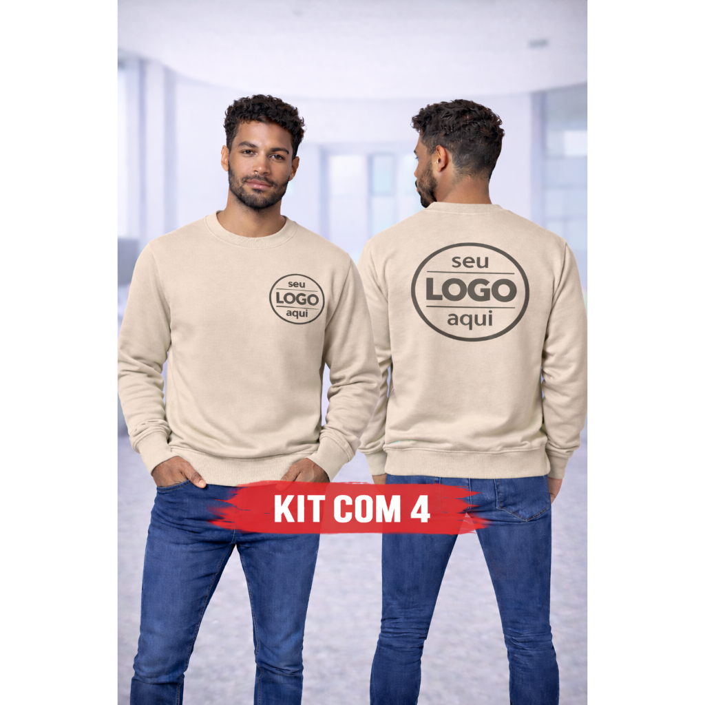 Kit 4 Moletons Careca Personalizados com Logo Moletom Unissex Premium para Empresas e Uniformes