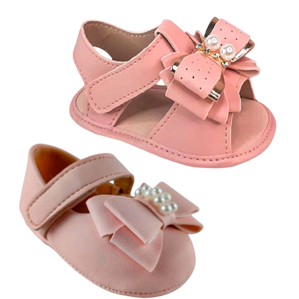 Kit 2 Pares  Sapatilha Rosa Laço Sandálinha Rosa Laço NV  Bebê  Sola em EVA Leve Macia   Confortável em Oferta na Shopee